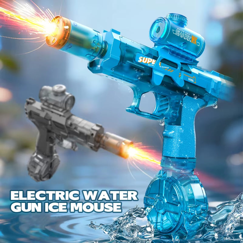 Electric Water Gun Automatic Continuous Firing Squirt Gun Outdoor Toy Long Range Shooting Water Gun with Lights Swimming Toys