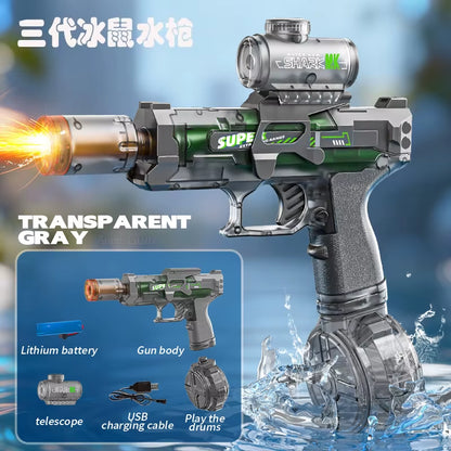 Electric Water Gun Automatic Continuous Firing Squirt Gun Outdoor Toy Long Range Shooting Water Gun with Lights Swimming Toys
