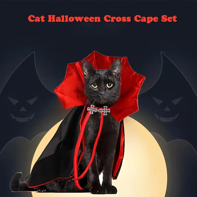 Spooky Halloween Vampire Couture for Cats Perfect Parties and Festivals Halloween Cloak Hat Festival Set Dress up Pet Clothes